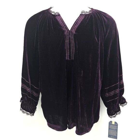 Democracy 3/4 Blouson Top Blouse Womens 3X Embroidered Velvet Boho Witchy Fairy - Picture 2 of 8